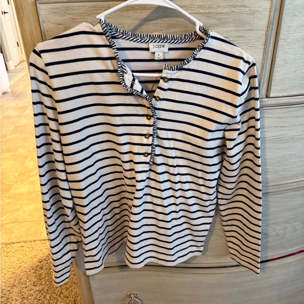 J.Crew Navy and White Striped Henley Top